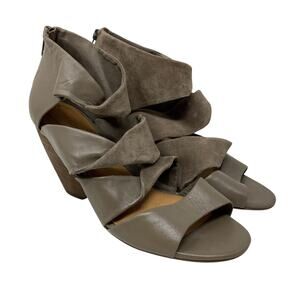 Corso Como Heeled Sandals Womens Size 9 Taupe Suede + Leather Twisted Strappy